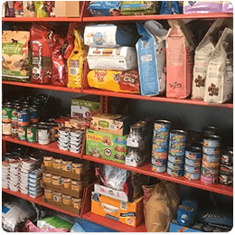 Pet food on shelves