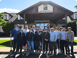 Volunteer group in front of the shelter
